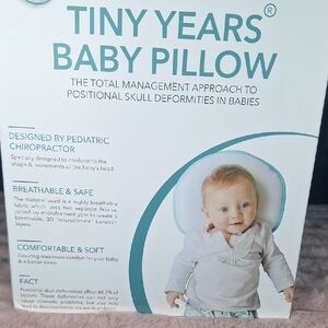 Tiny Years Baby Pillow - White with Teal Trim